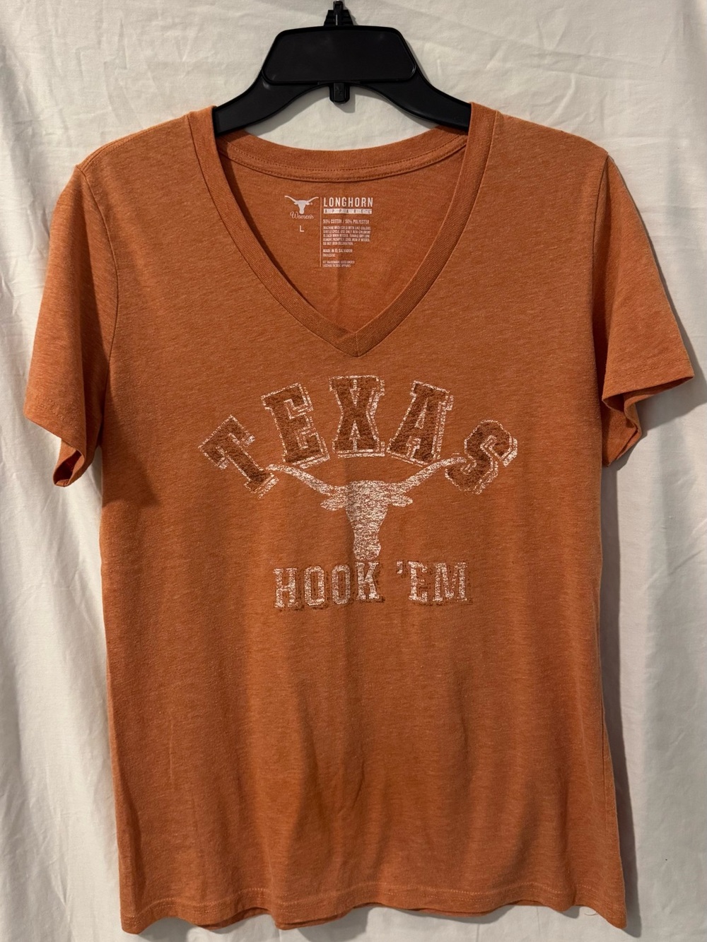 Longhorn Texas Hook 'Em V-Neck Tee - Burnt Orange